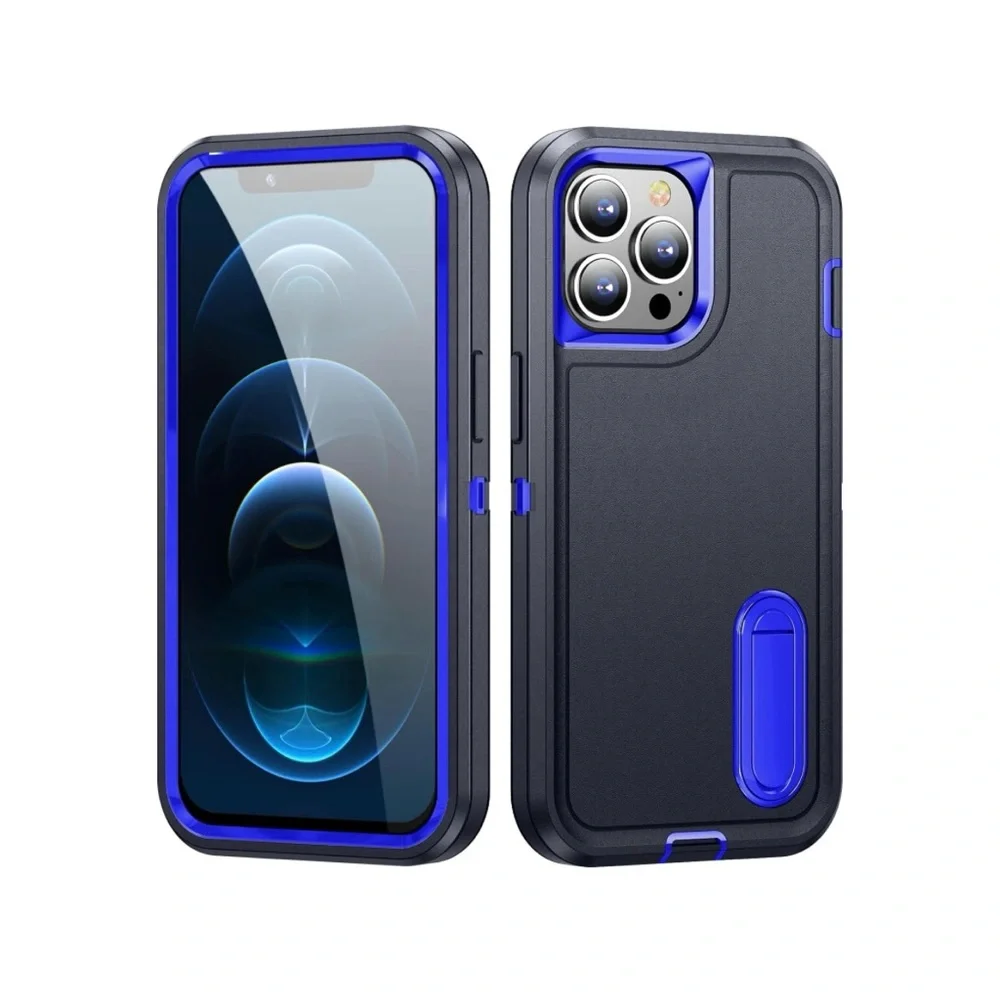 Navy Blue iPhone 12 Pro Case with Kickstand Heavy Duty Protection Sho